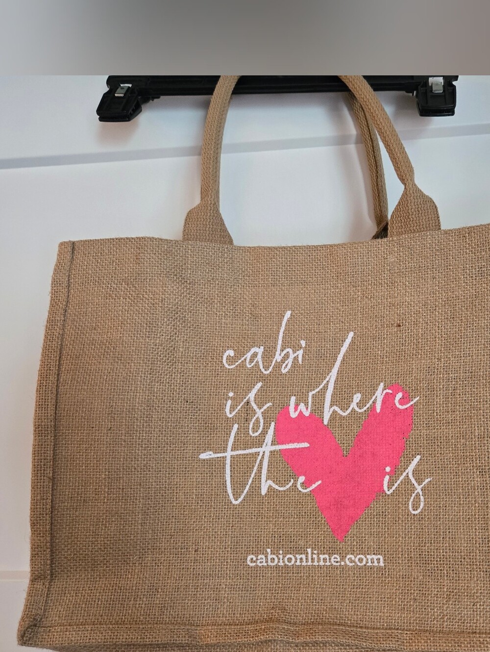 CAbi Natural Jute Tote with Pink Heart